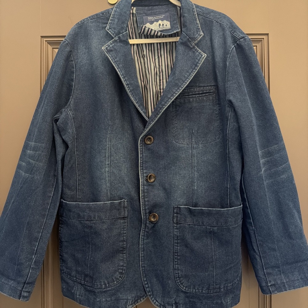 European American Style Industrial Chore Blazer Denim Jacket L XL
